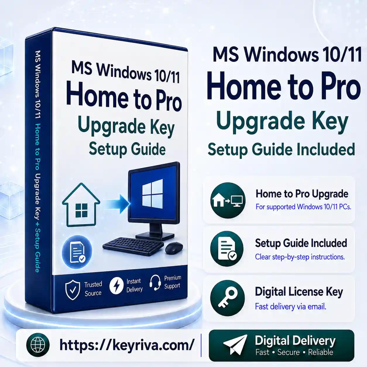 MS Windows 10-11 Home to Pro Upgrade Key MS Windows 10/11 Home to Pro Upgrade Key + Setup Guide - Image 1