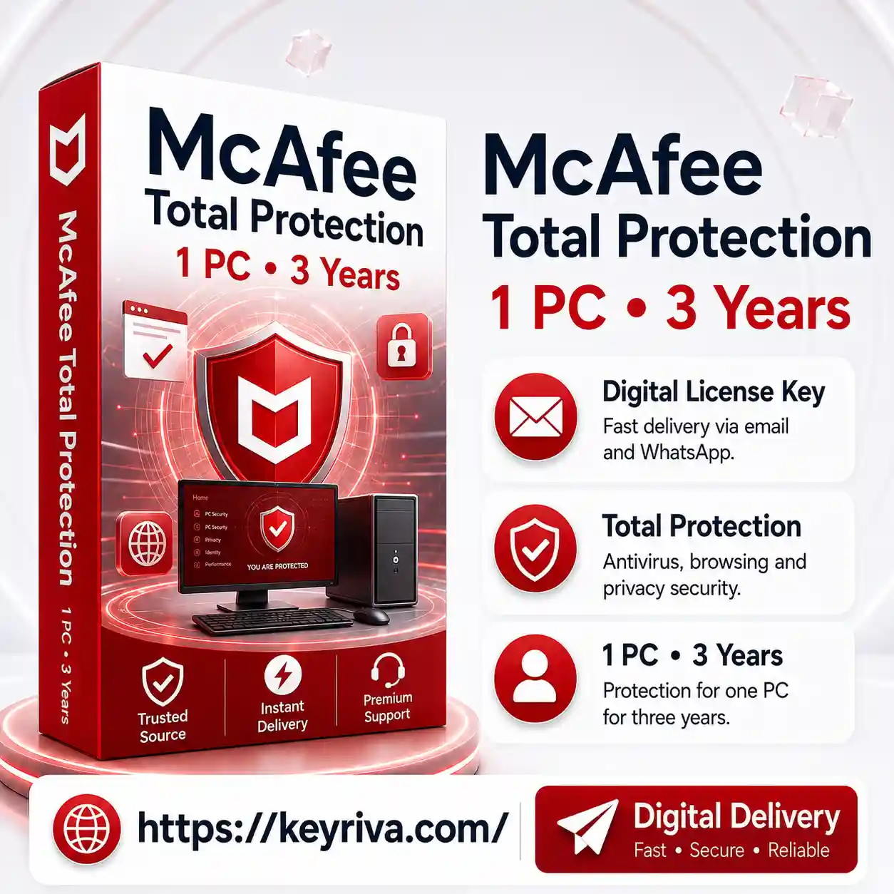 McAfee Total Protection – 1 PC, 3 Year License McAfee Total Protection 1 PC 3 Year License - Image 1