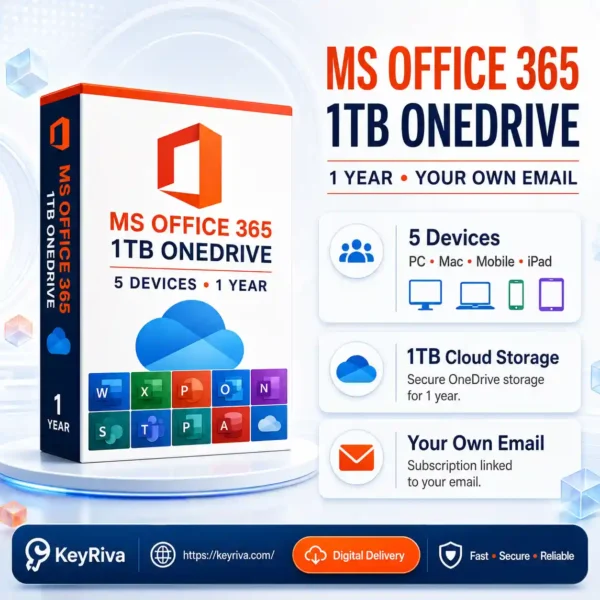 MS Office 365 with 1TB OneDrive – 1 Year, on Your Own Email