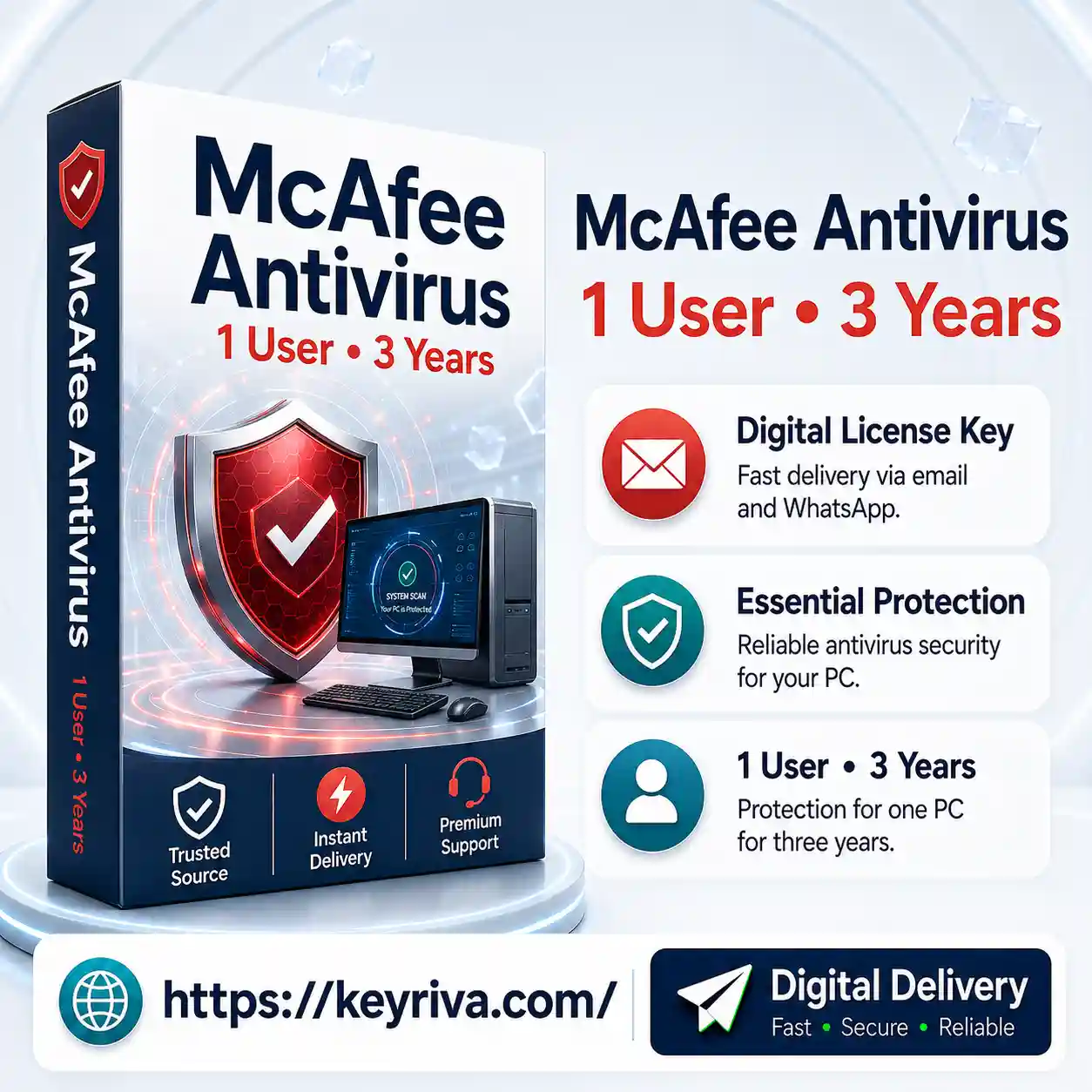McAfee Antivirus – 1 User, 3 Year License McAfee Antivirus 1 User 3 Year License - Image 1