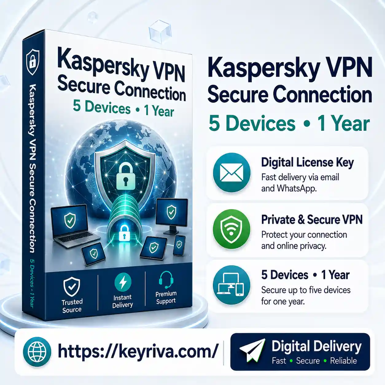 Kaspersky VPN Secure Connection – 5 Devices, 1 Year Kaspersky VPN Secure Connection 5 Devices 1 Year - Image 1
