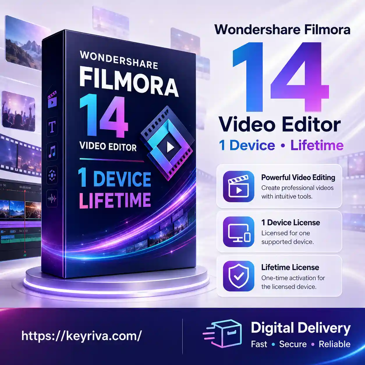 Wondershare Filmora 14 Video Editor – 1 Device Lifetime Wondershare Filmora Video Editor – 1 Device Lifetime - Image 1
