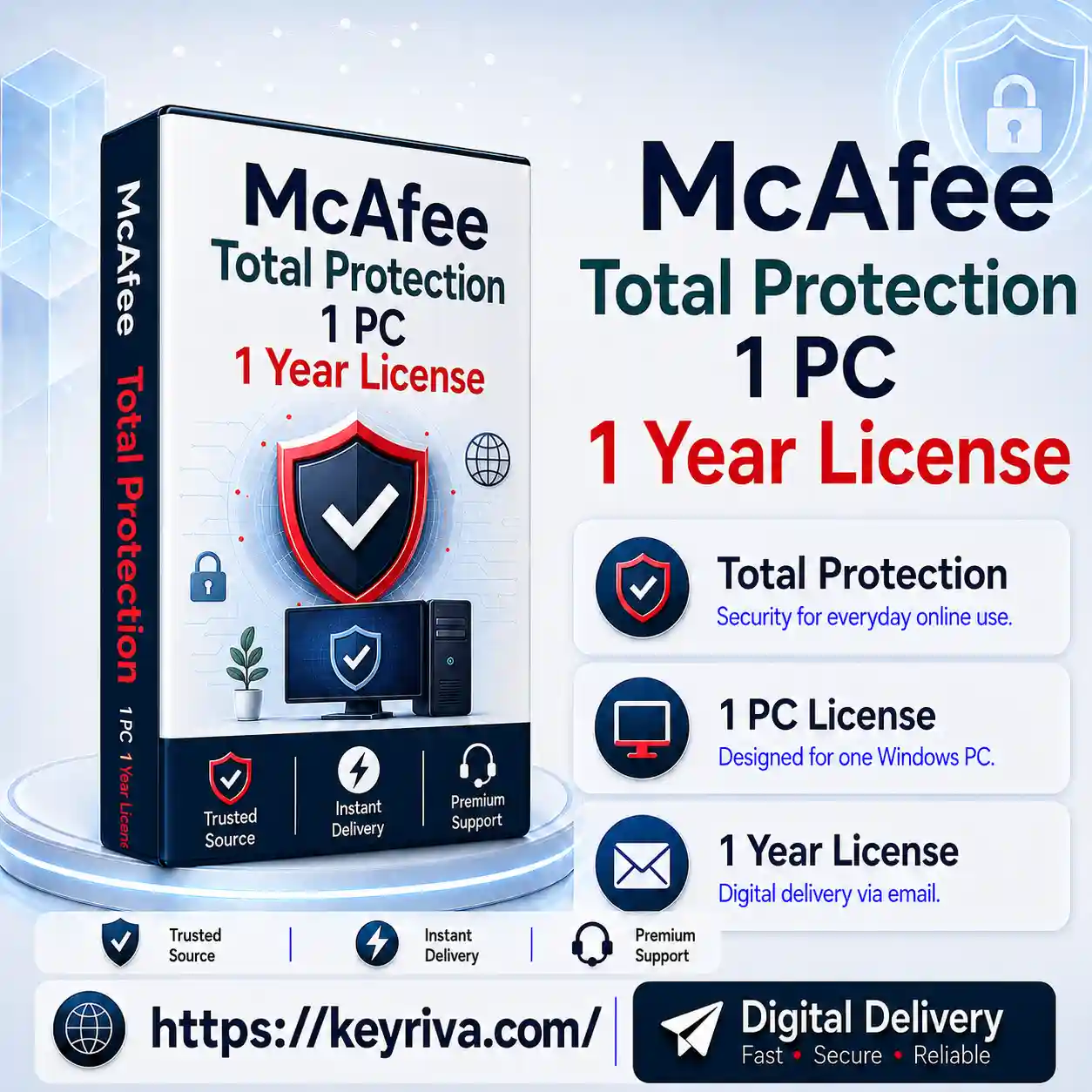 McAfee Total Protection – 1 User, 1 Year License McAfee Total Protection 1 User 1 Year License - Image 1