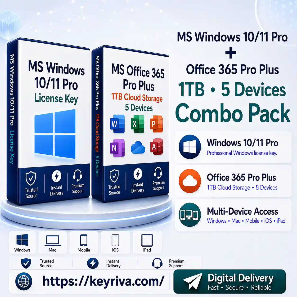 MS Windows 10-11 Pro + Office 365 (1TB) Pro Plus Combo Pack MS Windows 10/11 Pro + Office 365 (1TB) Pro Plus Combo Pack - Image 1